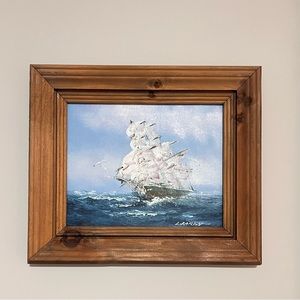 Vintage ship boat painting 14 x 12”